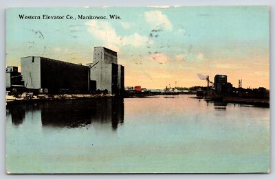 Manitowoc Wisconsin~Western Elevator Co View from Lake~1912 Postcard