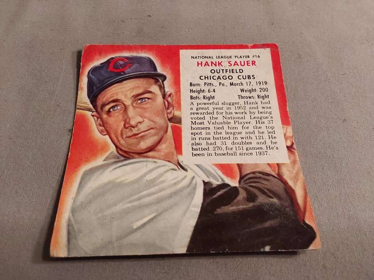 1953 Red Man Tobacco All Star Team Baseball No 16 Hank Sauer Chicago Cubs  Crease