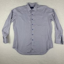 David Donahue Dress Shirt Mens XL Blue Brown Geometric Cotton Button Up