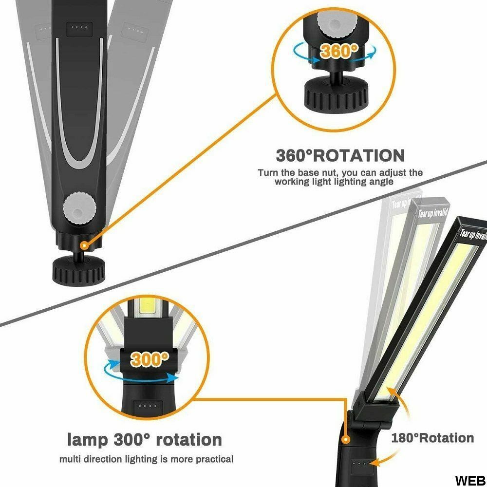 Lampada da Lavoro LED Ricaricabile Potente 700L Cob Torcia Magnetica Officina - Miniatura 2