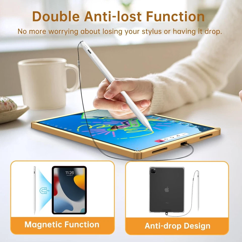 Lápiz óptico para iPad con cordones antipérdida, 13 minutos carga rápida y rechazo de palma Foto 2 de 4