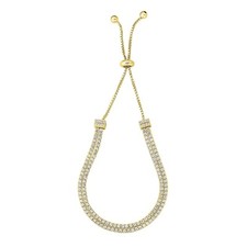 Women Gold Plated Two Strand Adjustable Tennis Bracelet-Round Cut CZ 5"-9" Wrist