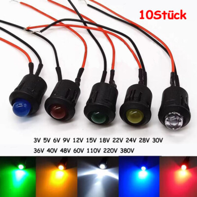 10mm LED Vorverdrahtete Leuchtdiode 3V 6V 9V-380V mit 14mm Schwarzlichtabdeckung