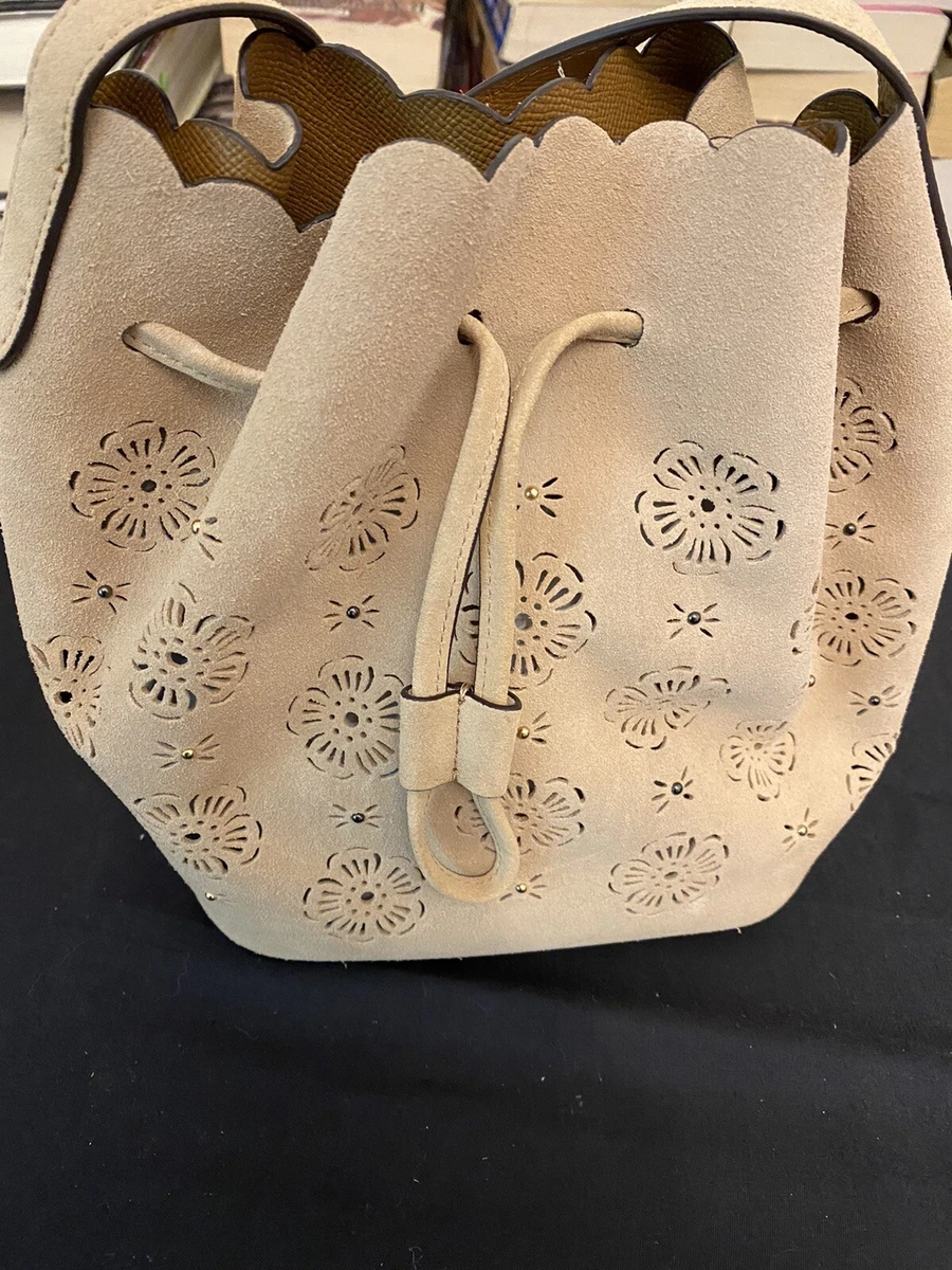 Coach 25193 Suede Mini Bucket Bag With cut out Tea Rose drawstring