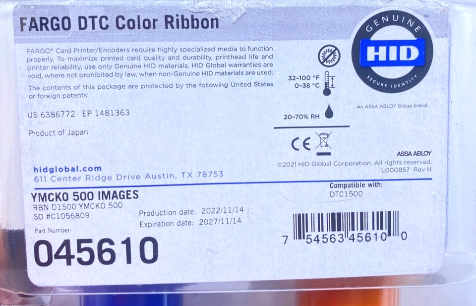 HID Fargo Lot of 2 DTC Color Ribbon 500 Images Compatible W DTC1500 045610 New - Image 2 of 3