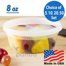 8 oz Heavy Duty Small Round Deli Food/Soup Plastic Containers w/ Lids BPA free