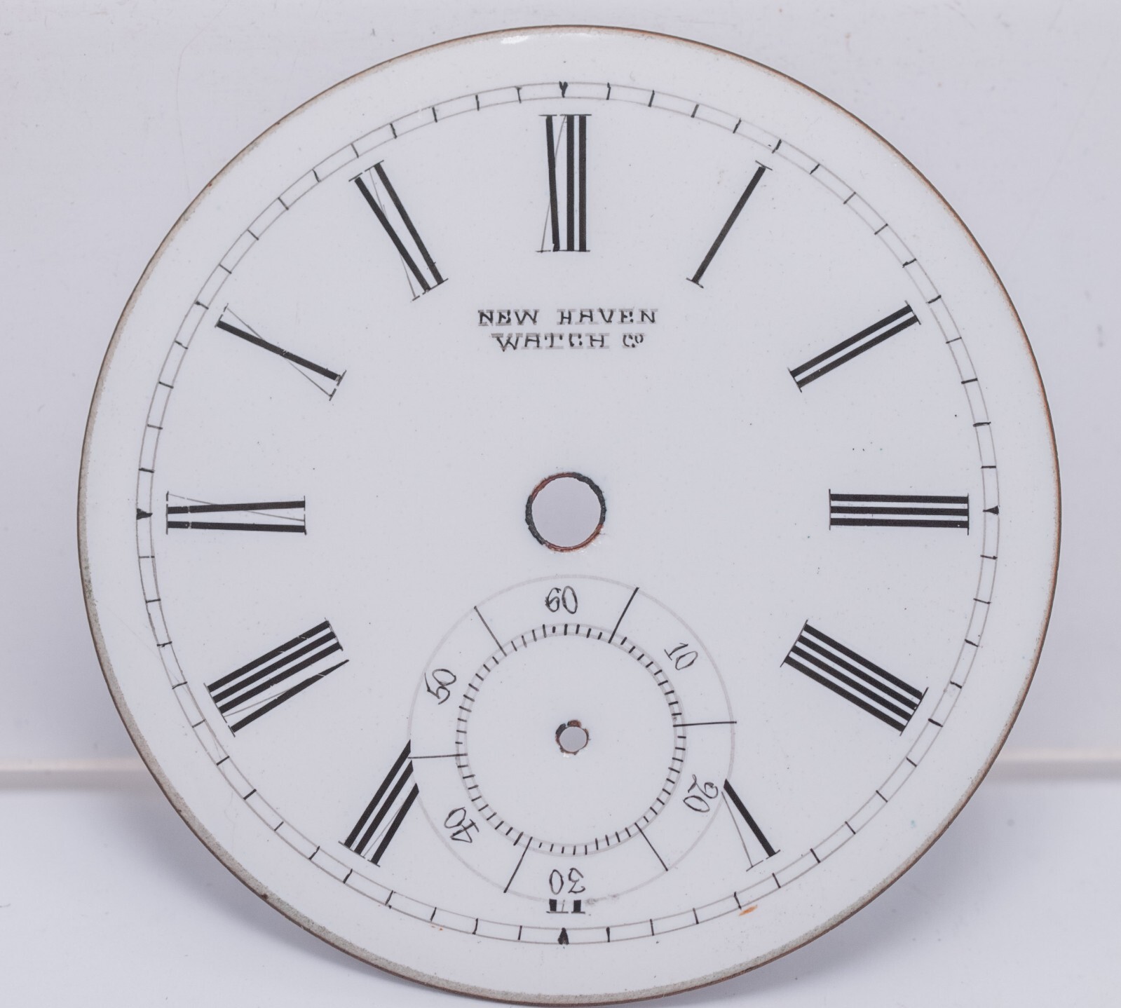 New Haven Watch Co. 18s 20 Ligne Swiss Flat Pocket Watch Enamel Dial 45