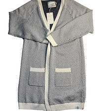 Long Warf Seawell Collection Cream Navy Cardigan Women L Coastal Sustainable NWT