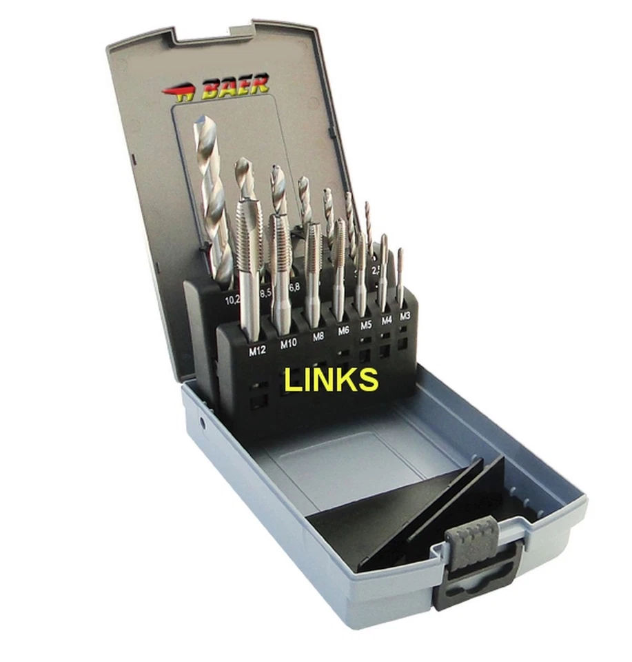 Gewindeschneider Set BAER M3-M12 + Kernlochbohrer Linksgewinde HSSG Set metrisch - Bild 1 von 1