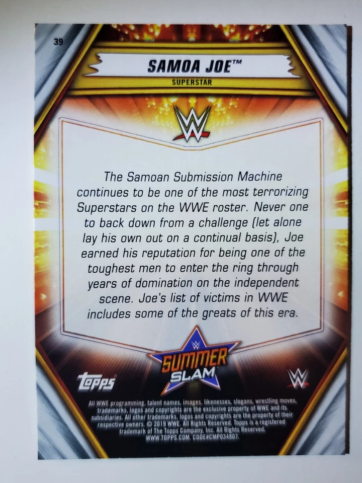 2019 Topps WWE SummerSlam #39 SAMOA JOE - Image 2 of 2