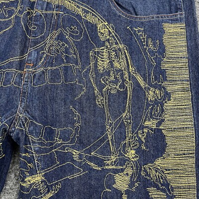 Johnny Blaze Shorts Mens 42 Blue Denim Baggy Skater Y2K Skeletons