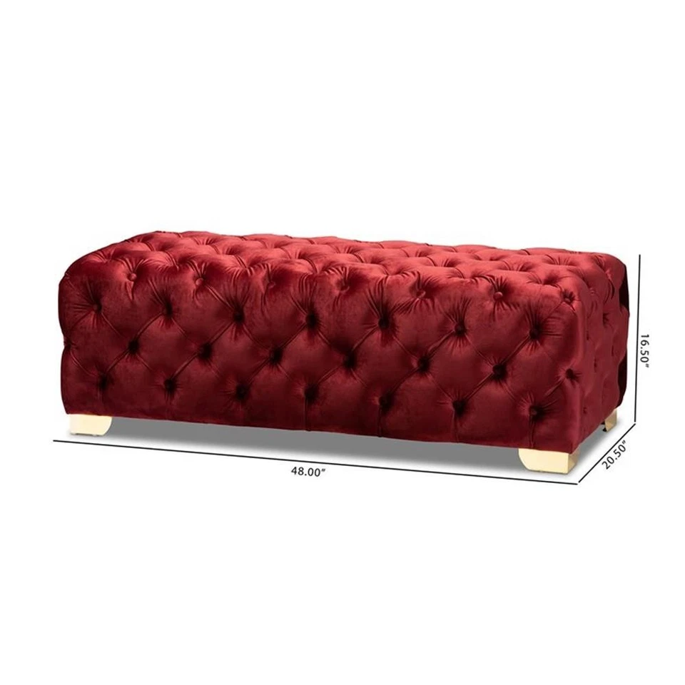 Baxton Studio Avara Modern Tufted Velvet Ottoman in Burgundy and Gold - Image 4 of 4