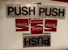 Lot of 5 Coca Cola DOOR PUSH (Front Side) PULL (Back Side) Glass Decal Sign