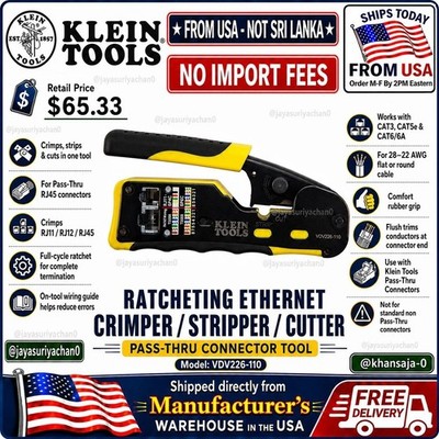 Klein Tools VDV226-110 Ratcheting Ethernet Crimper Cutter Pass-Thru RJ45 NEW 
