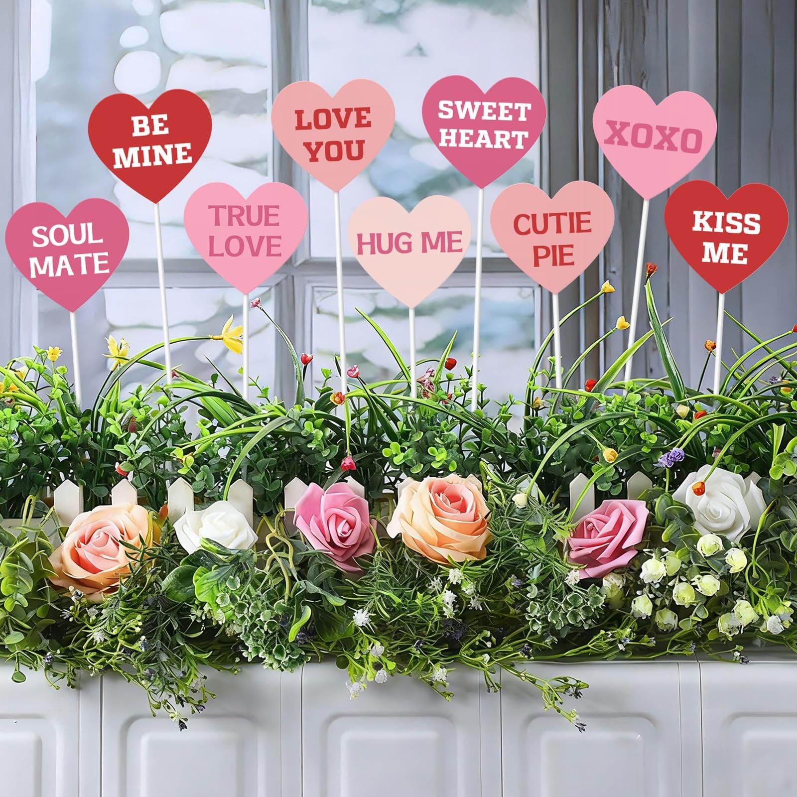 9 Pcs Valentine's Day Yard Decorations Outdoor Conversation Metal Hearts Stak...