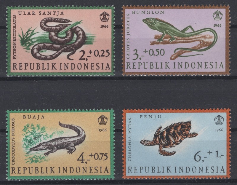 Indonesia 1966. Reptiles. Scott # B203-B206. MNH, VF