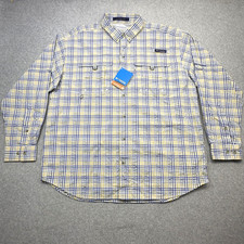 Columbia Super Bahama Shirt Mens Large Blue Yellow Vented UPF Fishing Outdoor