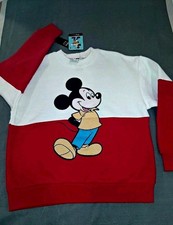 Disney Mickey Mouse Crew Neck Colorblock Graphic Sweatshirt White/Red S