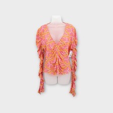 Free People Through The Meadow Top Grapefruit Seltzer Size Large Orange V-Neck