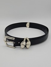 Nanni Italy black leather belt with silver tone buckle size 34