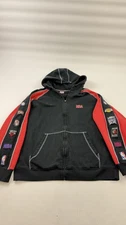 NBA Hoodie Mens 2XL Black Red Full Zip Basketball Team Logo Sleeve Patches