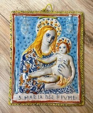 Madonna con Bambino Gesù ceramica targa Santa Maria del Fiume Arte sacra vintage