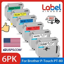 6PK M-K231 431 531 131 Compatible Brother P-Touch Label Tape 12MM PT-65 PT-70 90