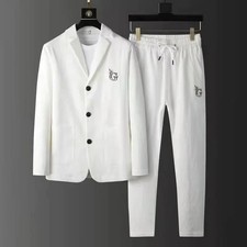 Spring Summer Fashion Men Linen 2 piece Set Blazer Jacket Pant Breathable Suit