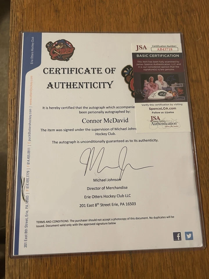 Foto firmada por Connor McDavid Erie Otters OHL 8 1/2 x 11 Foto 2 de 4
