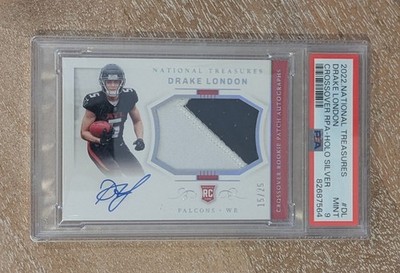 2022 National Treasures Drake London Crossover RPA Holo Silver /25 PSA 9 Rookie