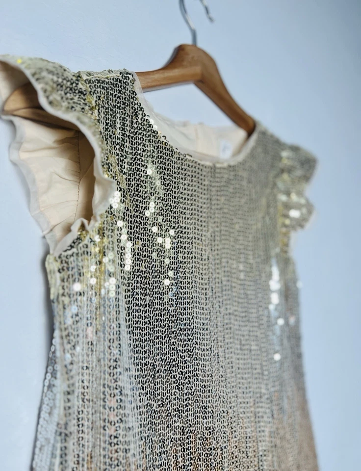 GAP KIDS | Full Sequins Girls Dress Size L Cap Ruffle Sleeves Special Occasion - Image 3 of 4