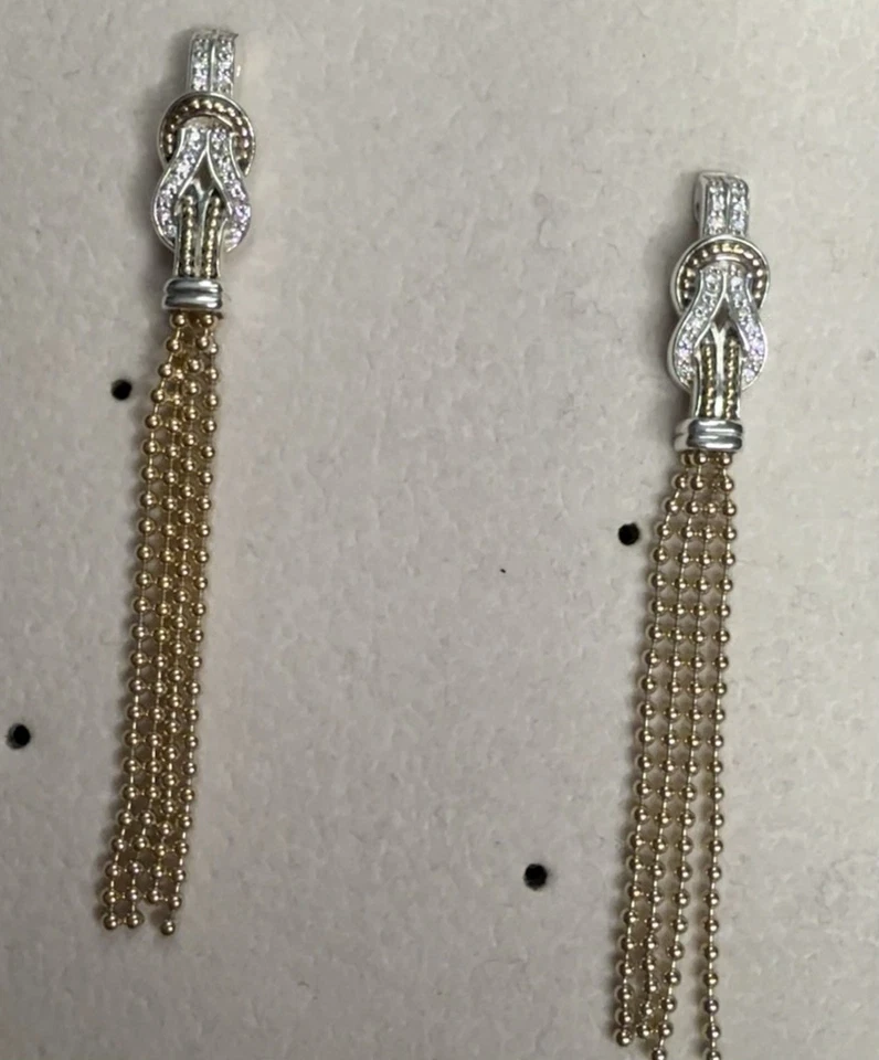 Brincos de borla de diamante LAGOS Newport ouro 18K e prata esterlina e caixa de presente - Imagem 3 de 4