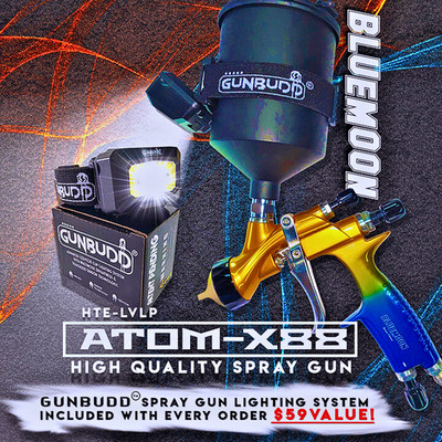 ATOM X88 Bluemoon LVLP Auto Paint Spray Gun | 1.3/1.4mm Tips + FREE GunBudd