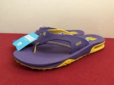 Reef Sandals Fanning Pregame Bottle Opener Sandals LSU Purple Yellow Size 11 NEW