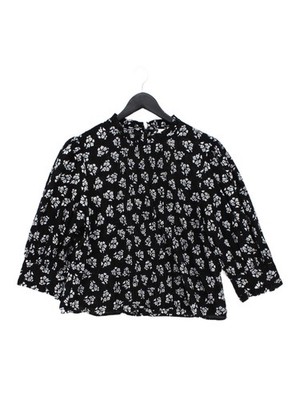 RIXO Damen Top L schwarz geblümt 100% Baumwolle 3/4 Arm hochgeschlossen Basic