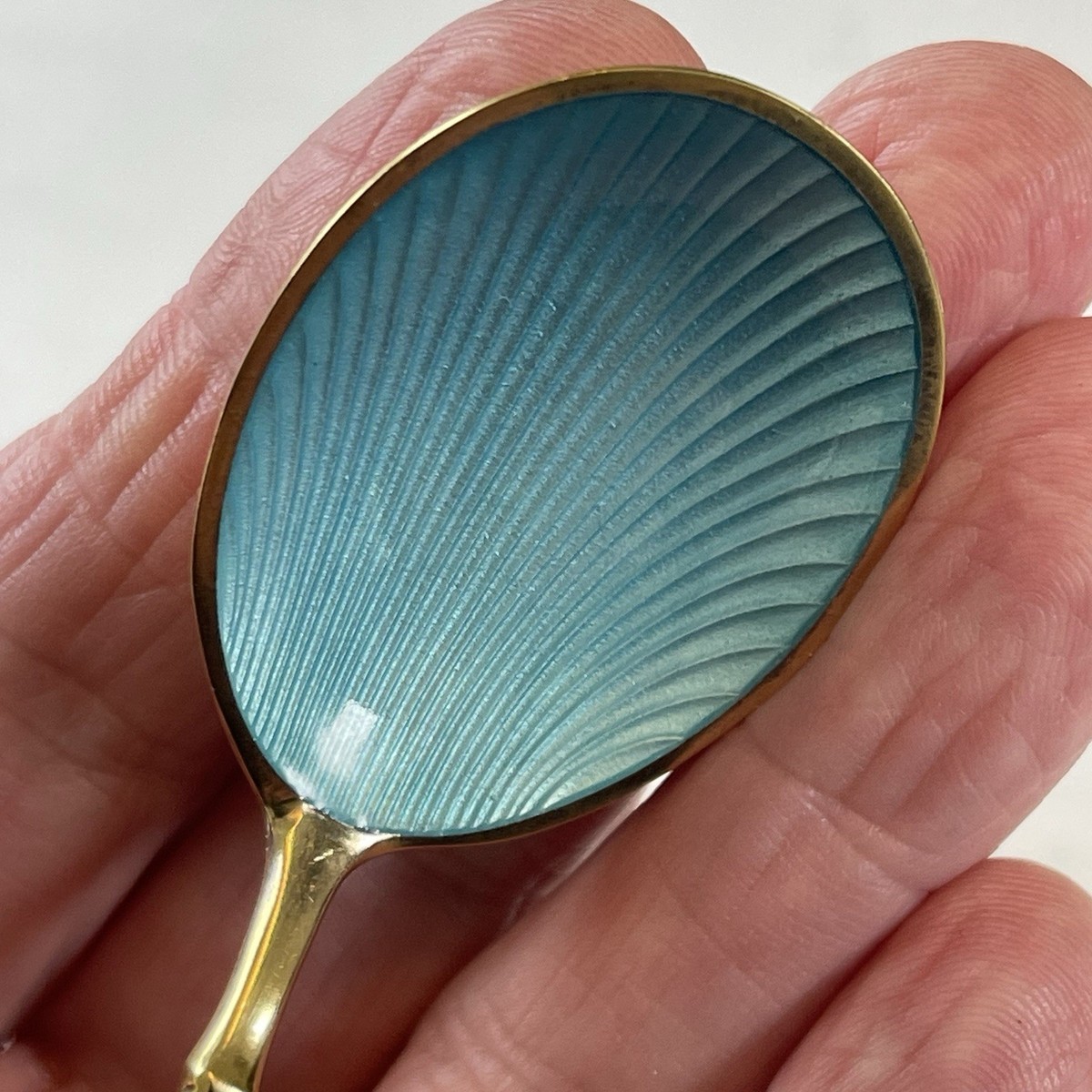 Egon Lauridsen Sterling Gold Blue Guilloche Enamel Condiment Spoon