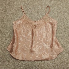 Vintage Peach Satin Floral Lace Trim Camisole Top Size Medium