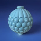 Blue Milk Glass Lightning Rod Ball Dot Ribbing Quilted Button Bubble. 5” T