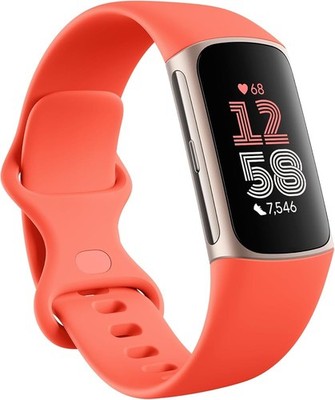 Fitbit Charge 6 Fitness Tracker Gold Case and Red Band with GPS