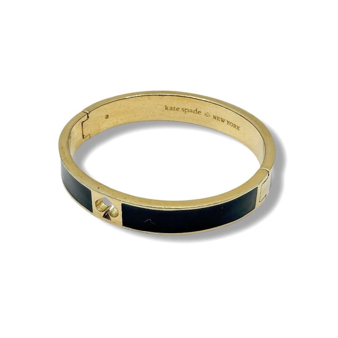 Bracciale Kate Spade Braccialetto Nero Oro Cuore Logo Inciso