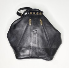 Valentina Italy Black Leather Gold Studded Top Handle Tote Backpack Convertible