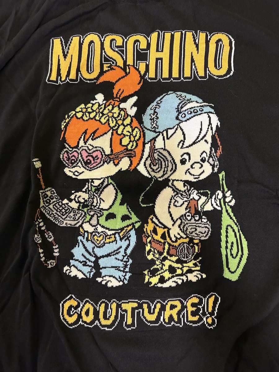 Moschino フリントニットトレス 242D04855403 1002BIANCO Moschino black knit sweater Flintstones Pebbles Bam Bam Size