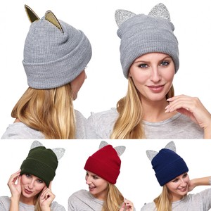 Damen Mutze Beanie Katzenohren Strickmutze Strass Glitzer Madchen Ebay