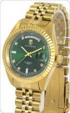 CAVADINI Automatik Miyota 8285 Herrenuhr Leonardo CV-335NJ Edelstahl Gold-Grün