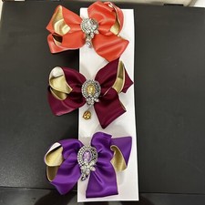 Hair Bows for Girls - Set of 3 Multicolored With Jeweled Embellishments
