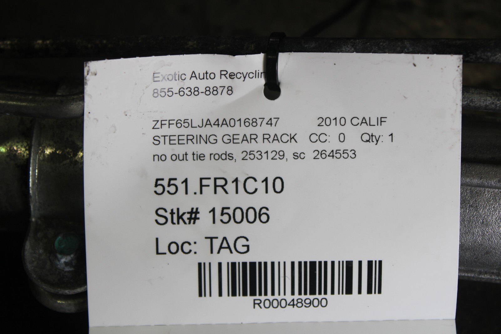 Ferrari California, Power Steering Gear Rack, Used, P/N 253129, SC P/N 264553