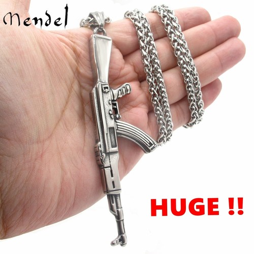 MENDEL Mens 30 Inch Stainless Steel Huge Large AK 47 Gun Pendant ...