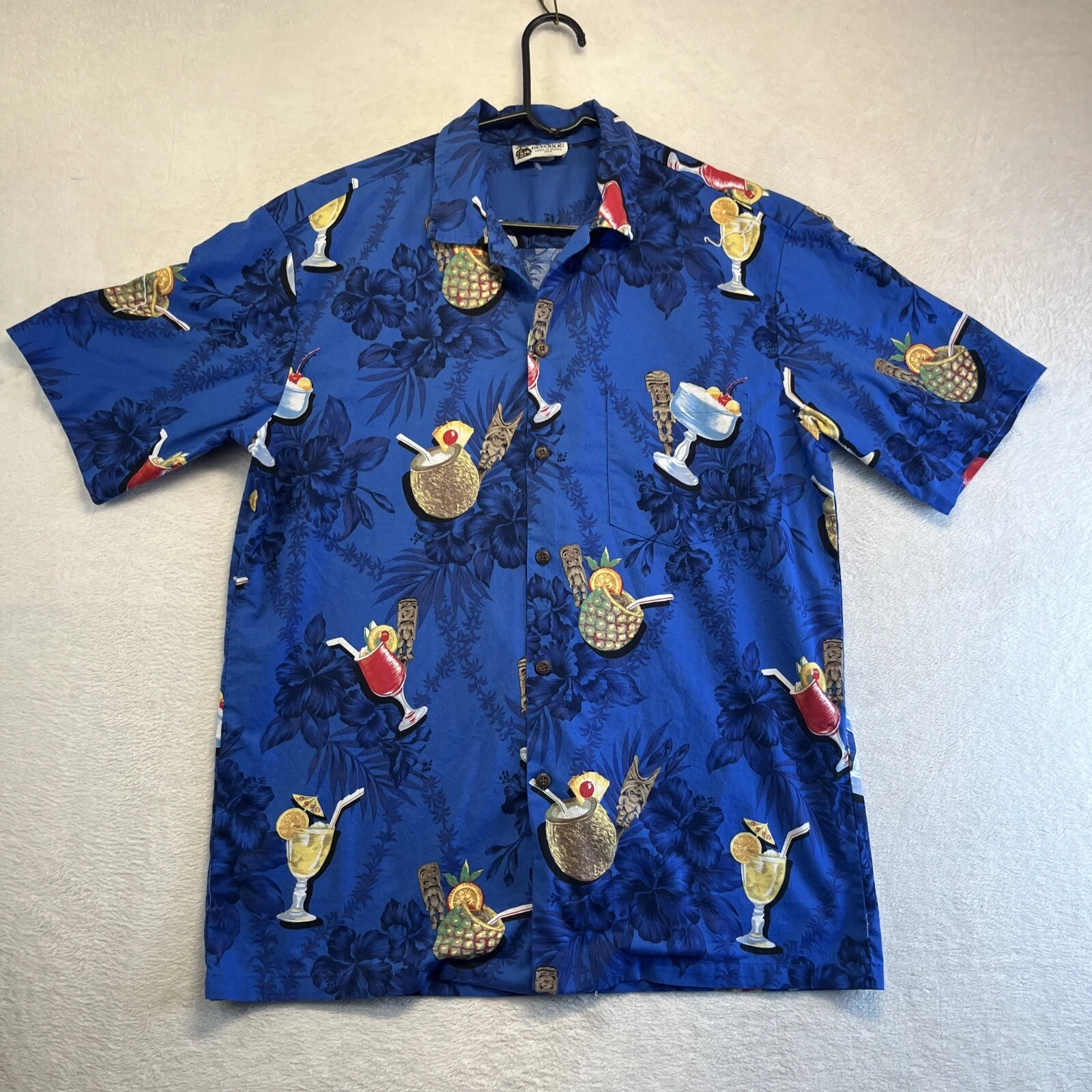 Vintage Aloha Republic Shirt Men Large Blue Floral Hawaiin Pineapple Margarita