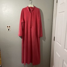 Vtg Vanity Fair Robe Sz L Pink Fleece Long House Coat Nightgown Half Zip USA