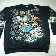 Vintage Christmas On Main Street Sweatshirt All Over Print Santa USA Black 18W